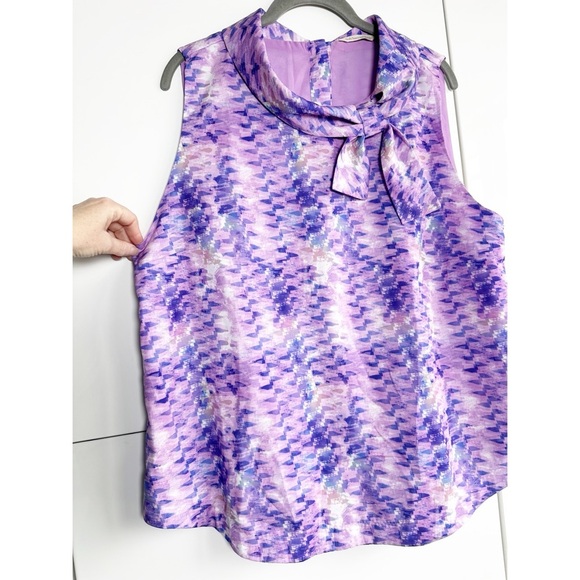 Soft Surroundings Adrie Orchid Multicolor Tie Neck Sleeveless Button Back Top L - Picture 3 of 7